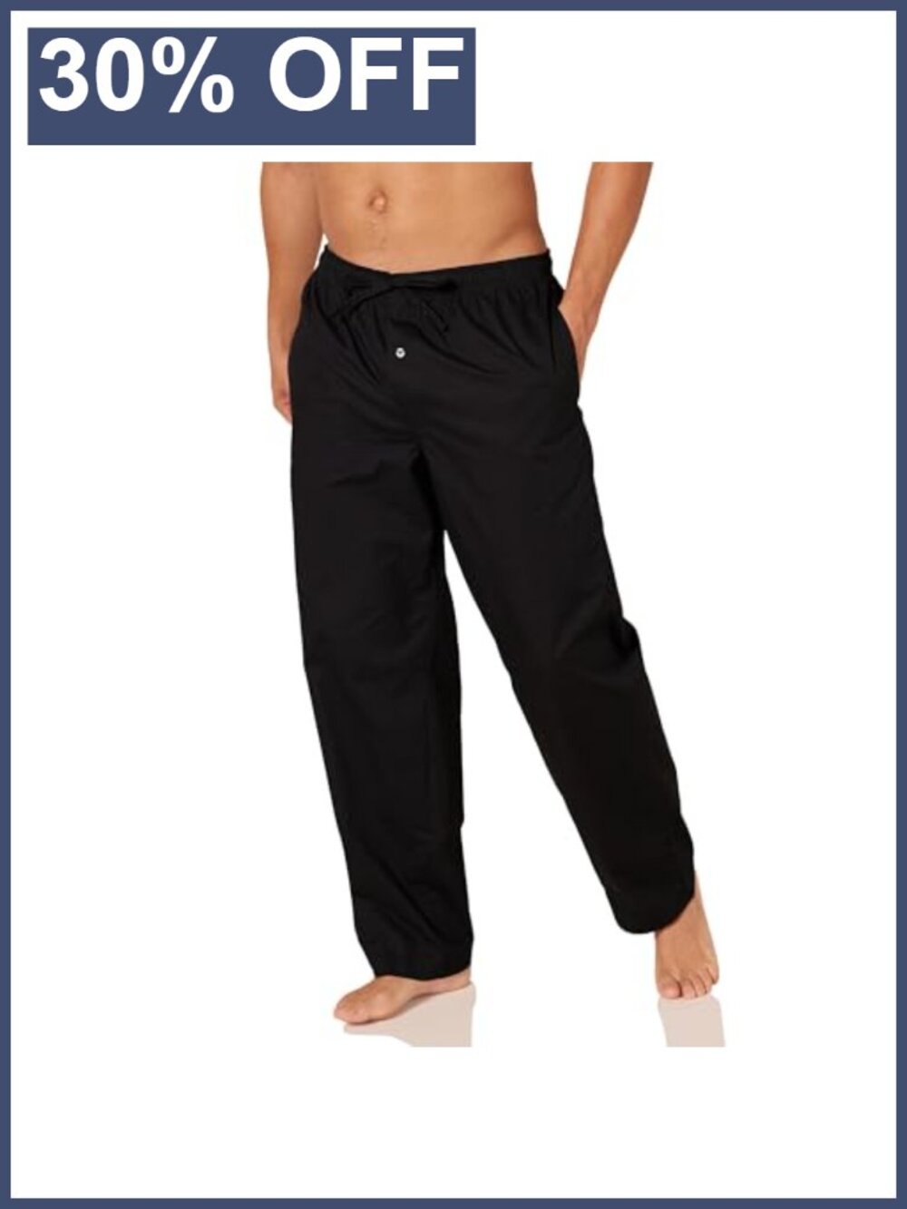 Men's Cotton Poplin Straight-Fit Pajama Pants with Pockets Elastic Waist